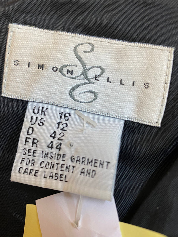 Abendkleid Secondhand schwarz mit weißen Verzierungen Gr.42
