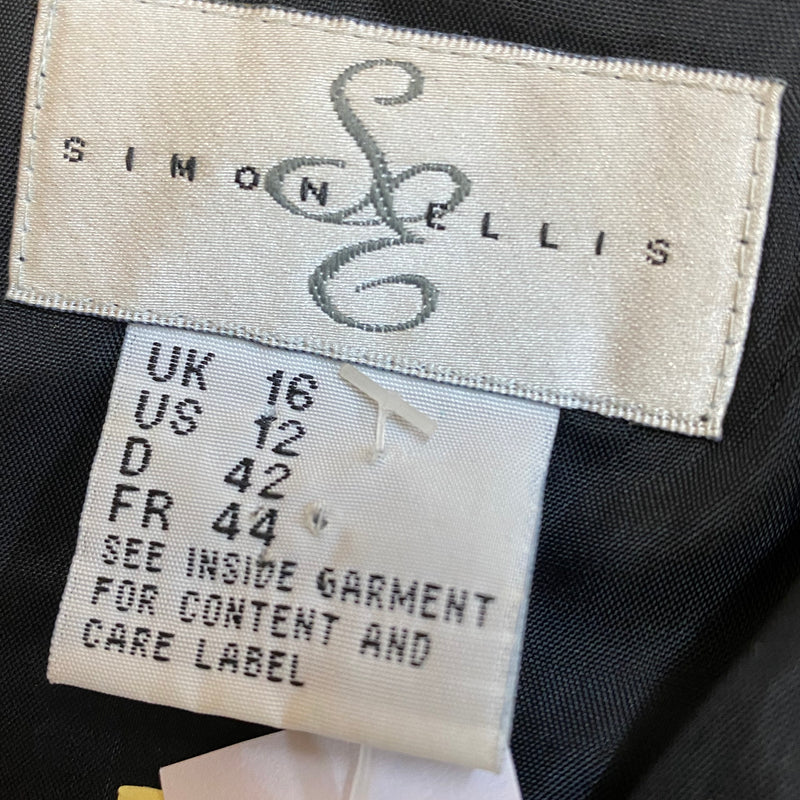 Abendkleid Secondhand schwarz mit weißen Verzierungen Gr.42