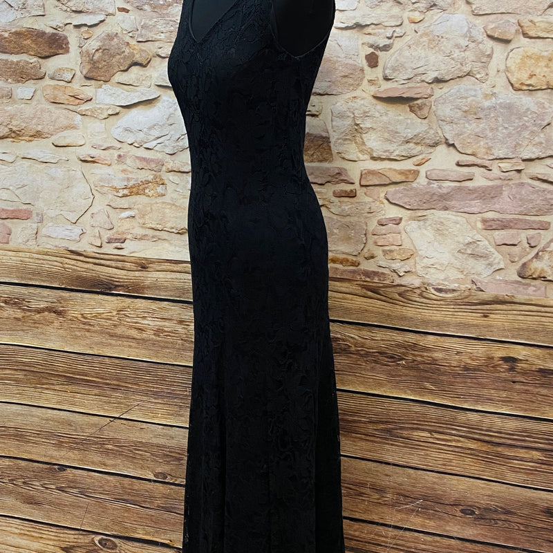 Vintage Abendkleid aus schwarzer Spitze von Laura Ashley Gr.36