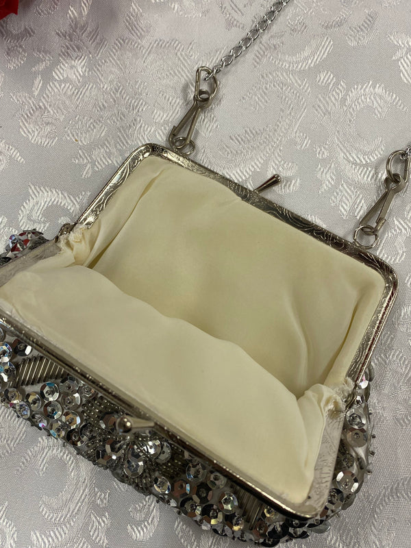 20er Jahre Abendtasche Silber Art Déco Perlen Vintage, Ansicht 3