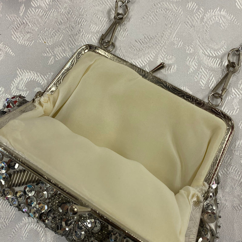 20er Jahre Abendtasche Silber Art Déco Perlen Vintage, Ansicht 3
