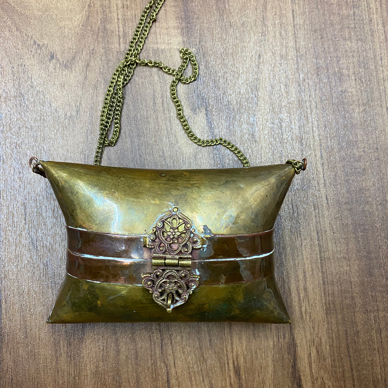 Vintage 1930er Jahre Messing Kupfer Metall Kissen Geldbörse Tasche