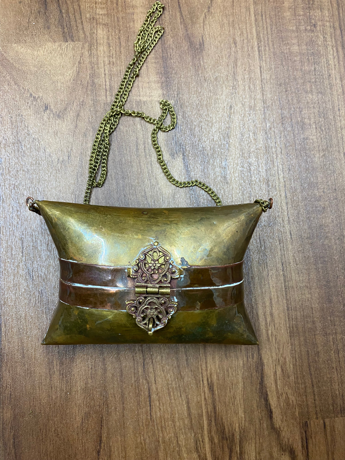 Vintage 1930er Jahre Messing Kupfer Metall Kissen Geldbörse Tasche