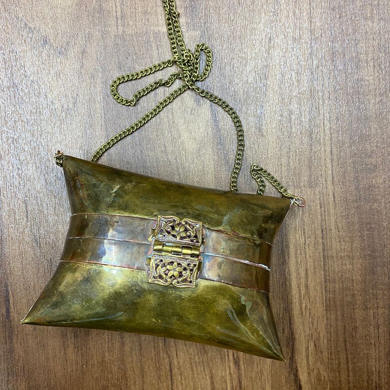 Vintage pillow style minaudière brass metal purse handmade
