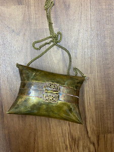 Vintage pillow style minaudière brass metal purse handmade