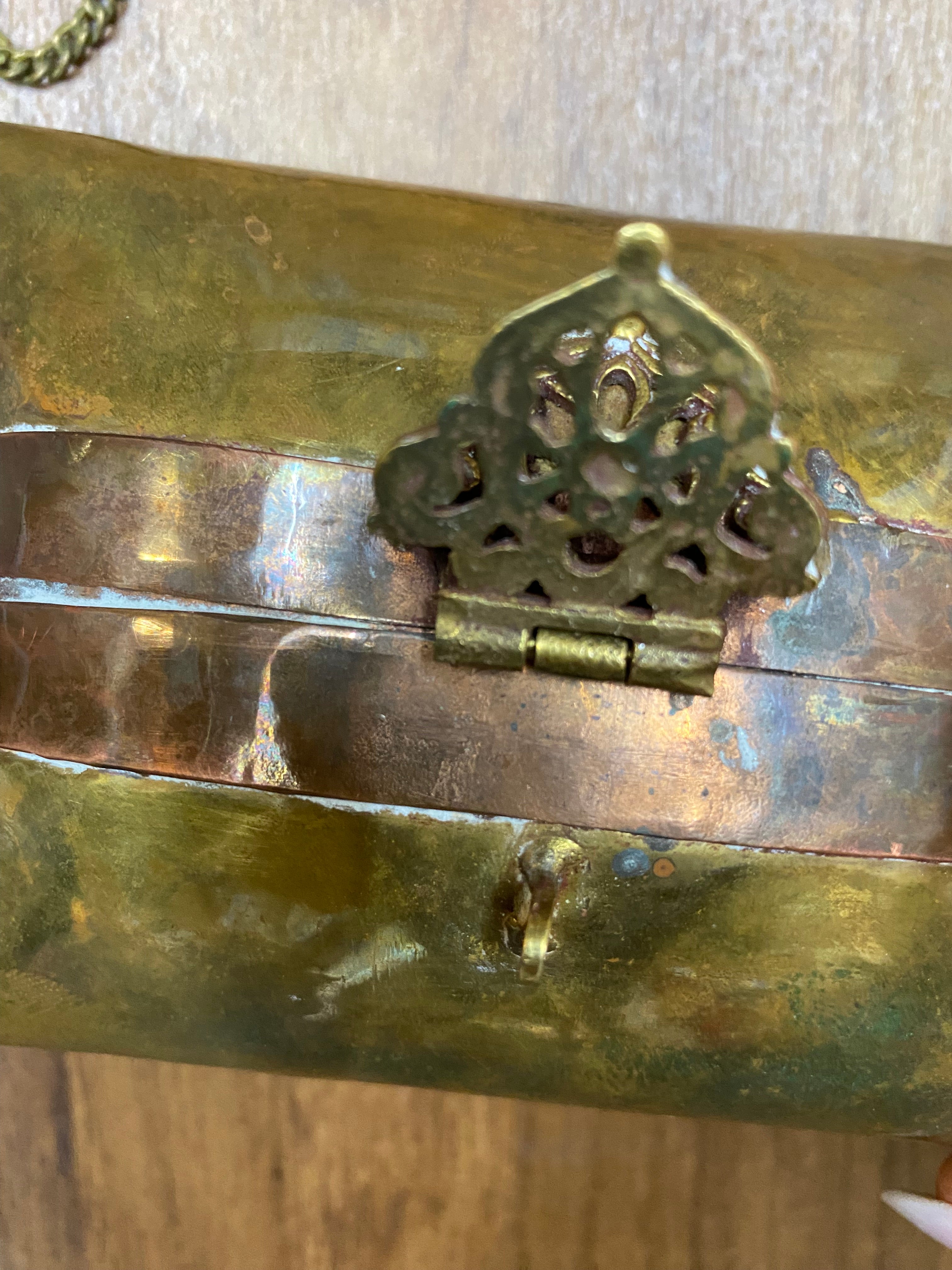 Vintage 1930er Jahre Messing Kupfer Metall Kissen Geldbörse Tasche