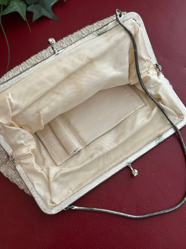 Abendtasche, Silber-Lamé – 22 × 14 cm