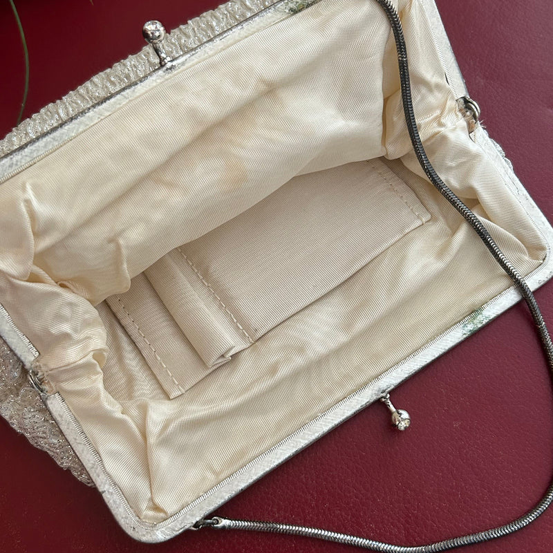 Abendtasche, Silber-Lamé – 22 × 14 cm