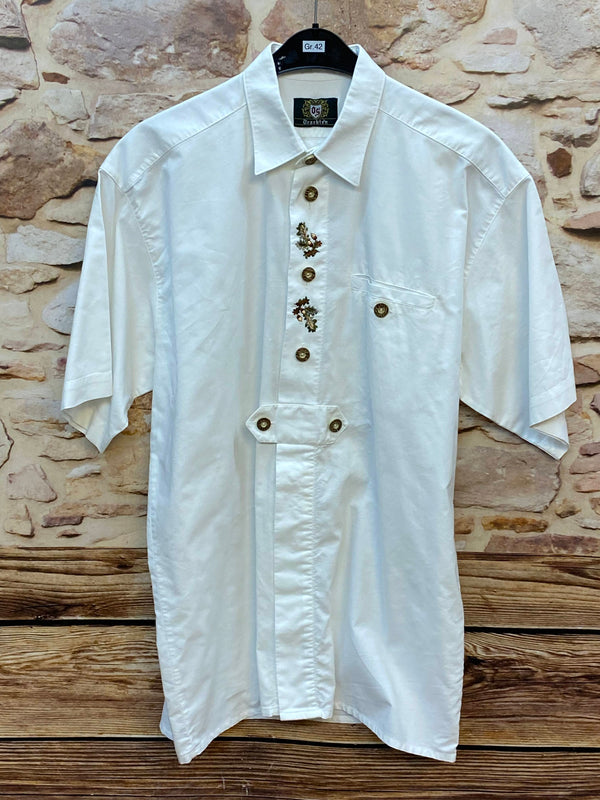 „Vintage Trachtenhemd für Herren in Weiß mit bestickter Frontleiste“