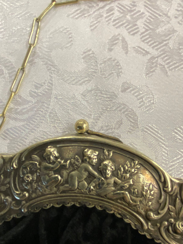 Vintage Samt-Abendtasche mit Putten-Metallrahmen – 1950er Jahre, Ansicht 2