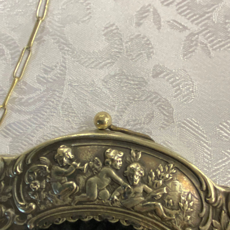 Vintage Samt-Abendtasche mit Putten-Metallrahmen – 1950er Jahre, Ansicht 2