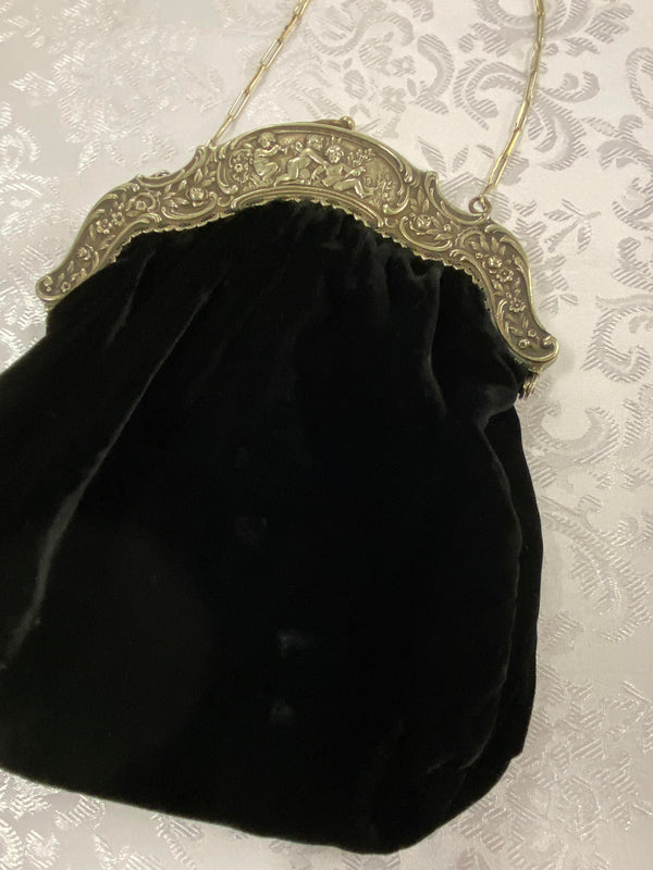 Vintage Samt-Abendtasche mit Putten-Metallrahmen – 1950er Jahre, Ansicht 3