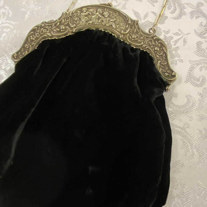 Vintage Samt-Abendtasche mit Putten-Metallrahmen – 1950er Jahre, Ansicht 3