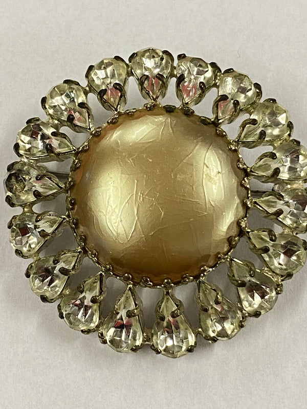 Vintage Brosche, rund, Schmuck mit großem runden Stein und kleine Glitzersteine