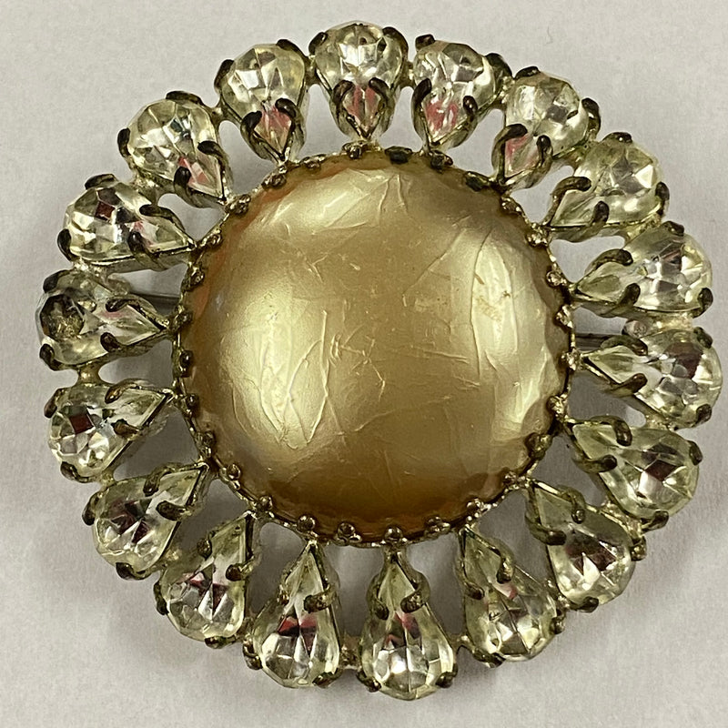 Vintage Brosche, rund, Schmuck mit großem runden Stein und kleine Glitzersteine