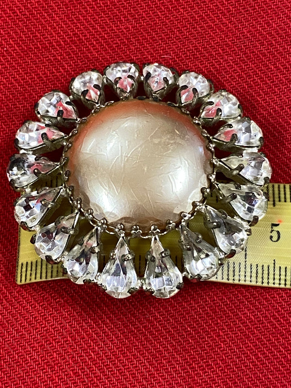 Vintage Brosche, rund, Schmuck mit großem runden Stein und kleine Glitzersteine