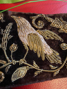 Antiker Gürtel Samt bestickt mit goldenen Vögeln Zardozi Gürtel Sammler