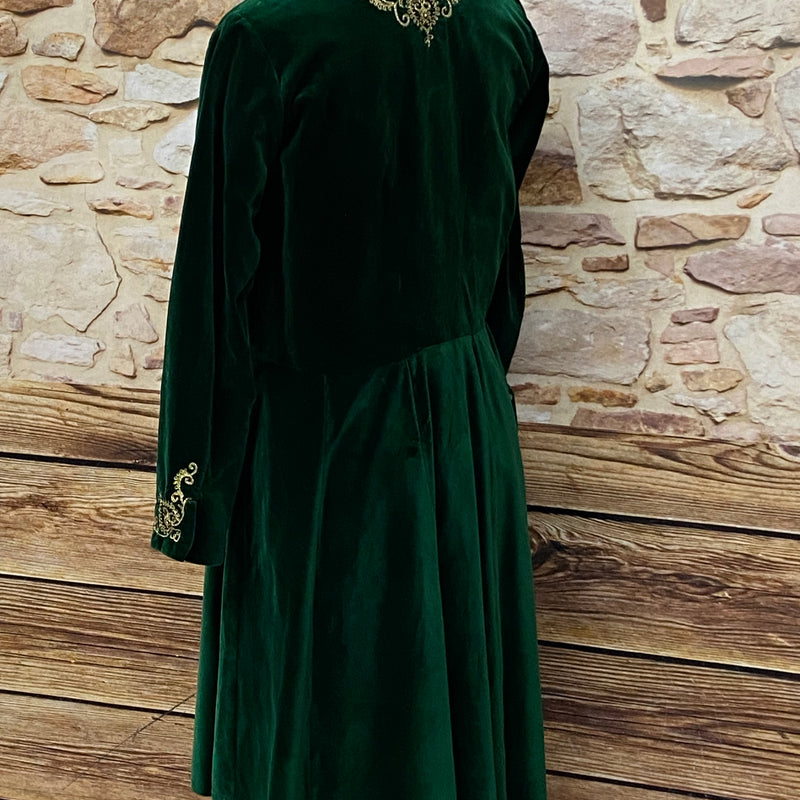 Vintage antikes Trachtenkleid Samtkleid Langarm Goldstickerei, Gr.44