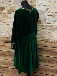 Véritable robe traditionnelle antique vintage robe en velours manches longues broderie dorée, taille 44 