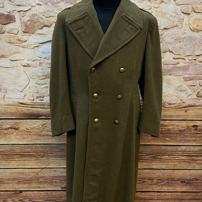 Vintage Armee-Mantel Gr. 48 in olivgrünem Wollmix mit Doppelknopfleiste und Schulterklappen