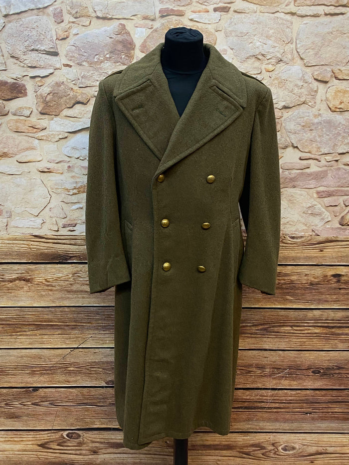 Vintage Armee-Mantel Gr. 48 in olivgrünem Wollmix mit Doppelknopfleiste und Schulterklappen