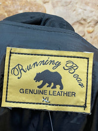 Veste en cuir de motard vintage frappante de Running Bear taille XL 