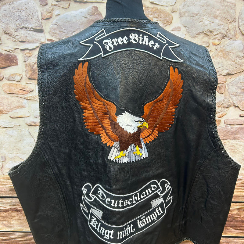Handgefertigte Motorrad Gensler Echtleder Weste Biker Weste Schwarz Rindsleder Stickerei Patches Gr.7XL