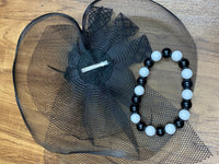 Accessoires noirs et blancs pour femmes, fascinateur et collier de perles