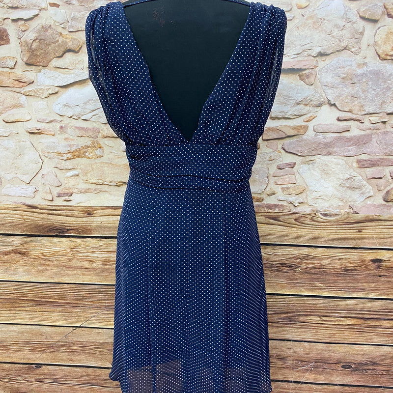 Blau, weißes Kleid mit Pünktchen 40er Jahre Stil, schwingend, Gr.44