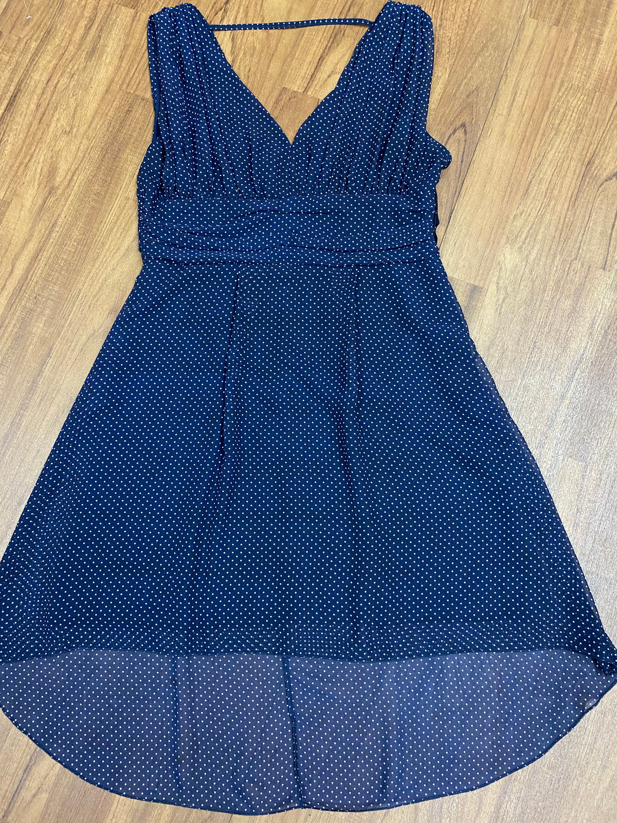 Robe bleue et blanche à pois, style années 40, évasée, taille 44 