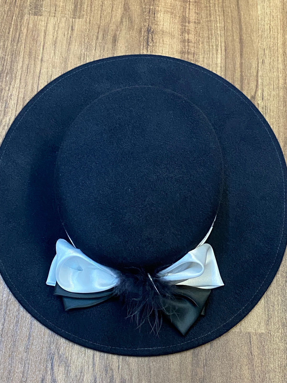 Chapeau vintage en feutre de laine blanc bleu foncé à large bord, taille 57 