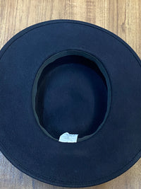 Chapeau vintage en feutre de laine blanc bleu foncé à large bord, taille 57 