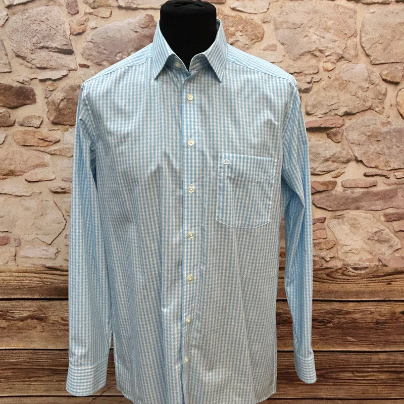 hellblau kariertes olymp luxor herrenhemd größe 42 modern fit sehr guter zustand vintage