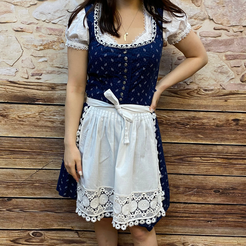 Blau Weißes Mini-Dirndl mit weißer Schürze Gr.38, Vintage