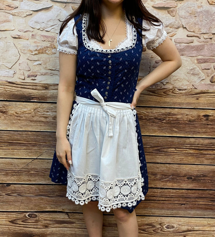 Blau Weißes Mini-Dirndl mit weißer Schürze Gr.38