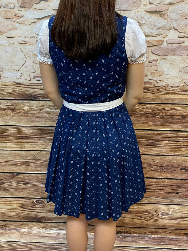 Mini Dirndl bleu et blanc avec tablier blanc taille 38 