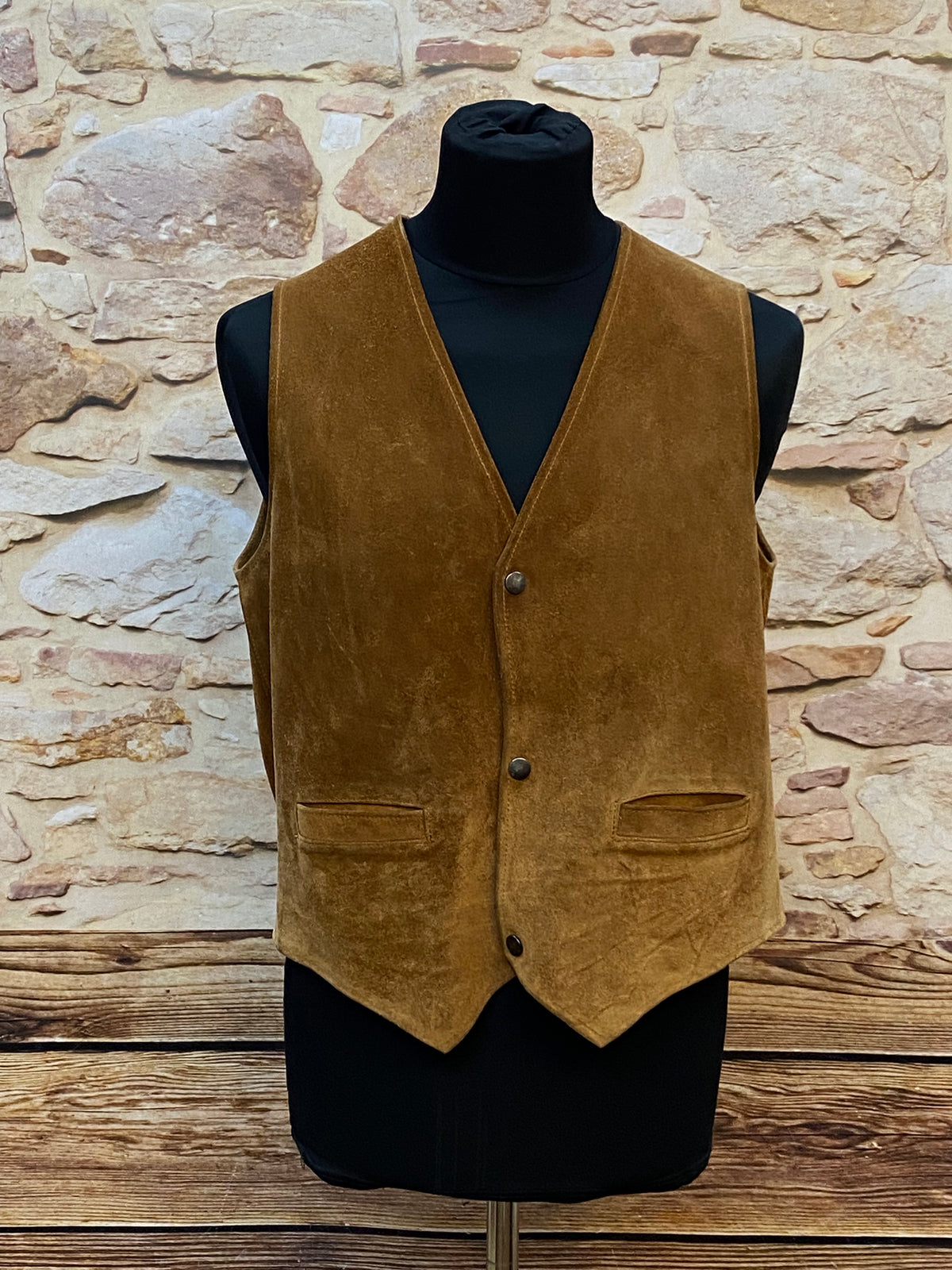 Gilet en daim marron pour style classique, vintage taille L