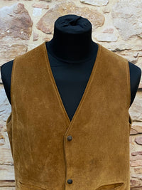 Gilet en daim marron pour style classique, vintage taille L