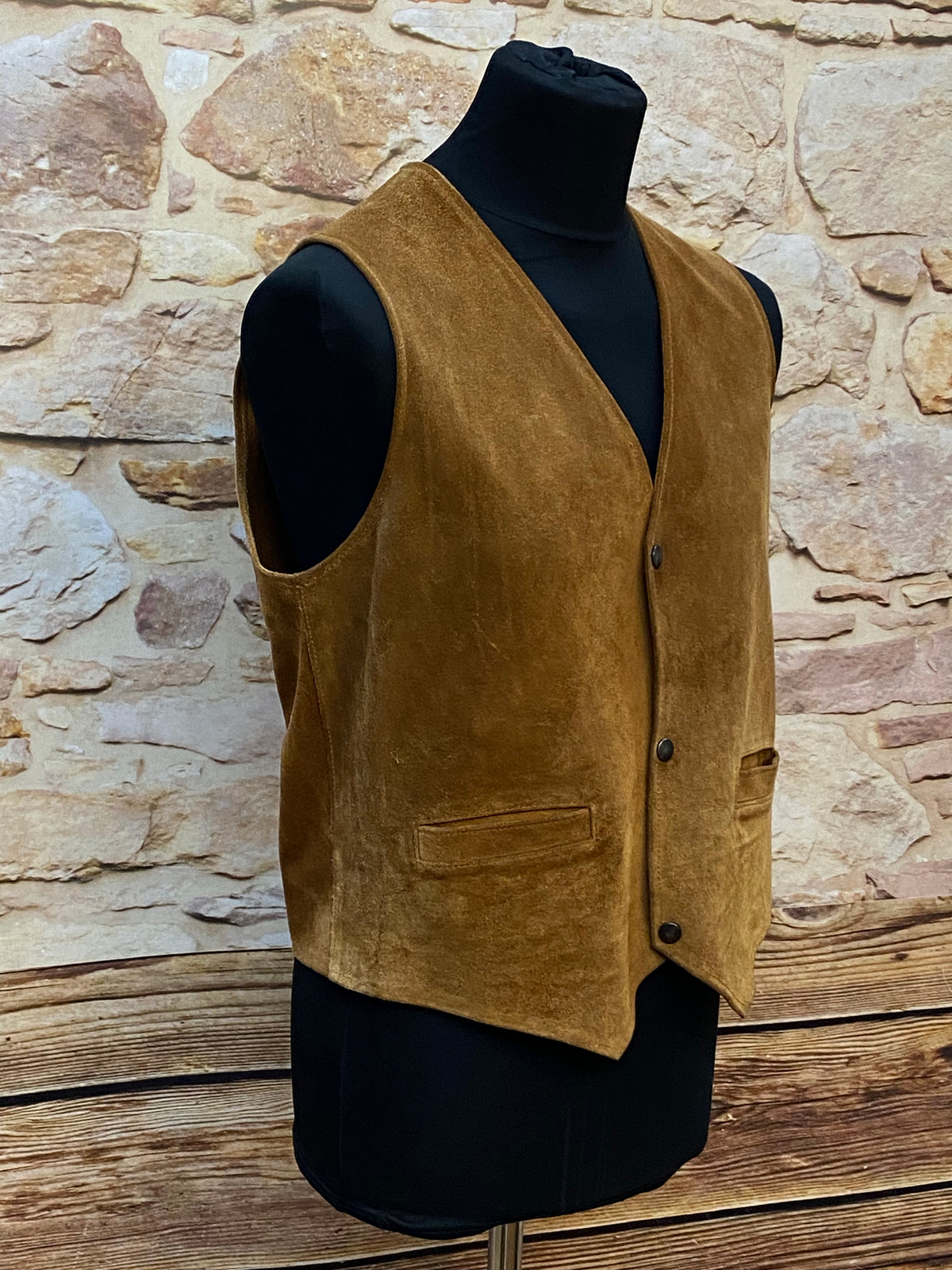 Gilet en daim marron pour style classique, vintage taille L