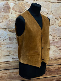 Gilet en daim marron pour style classique, vintage taille L