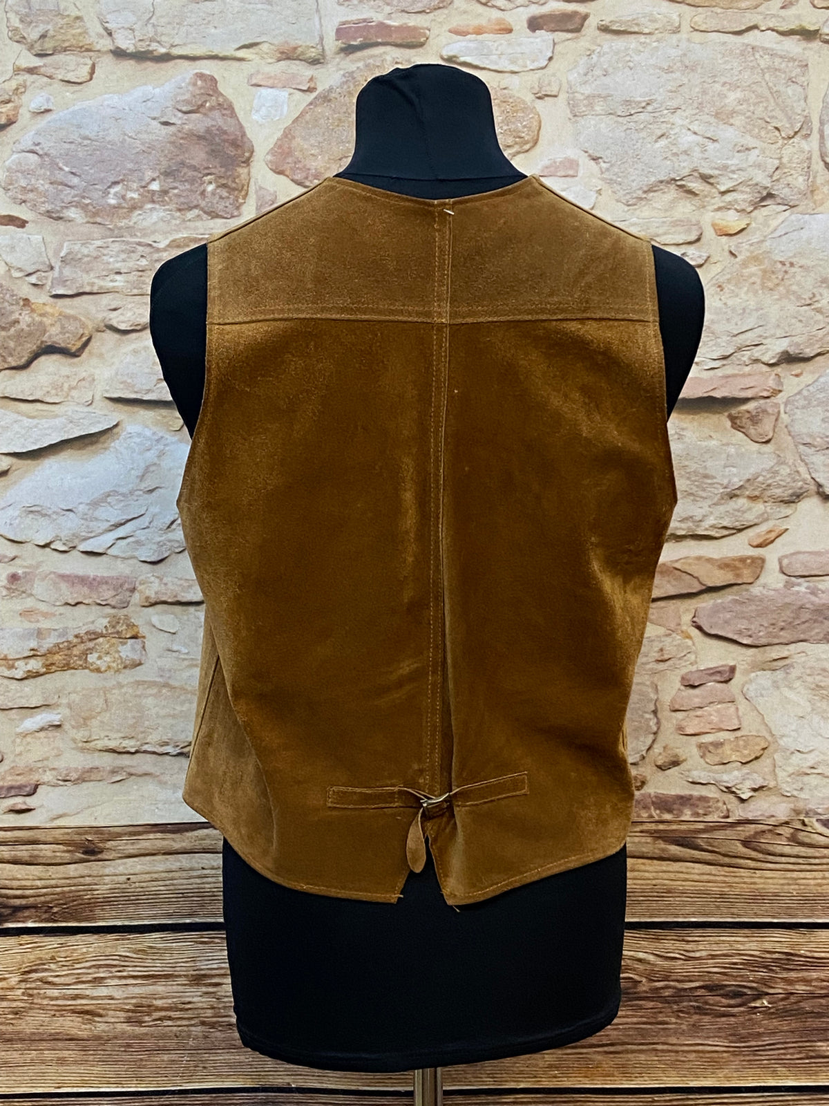 Gilet en daim marron pour style classique, vintage taille L