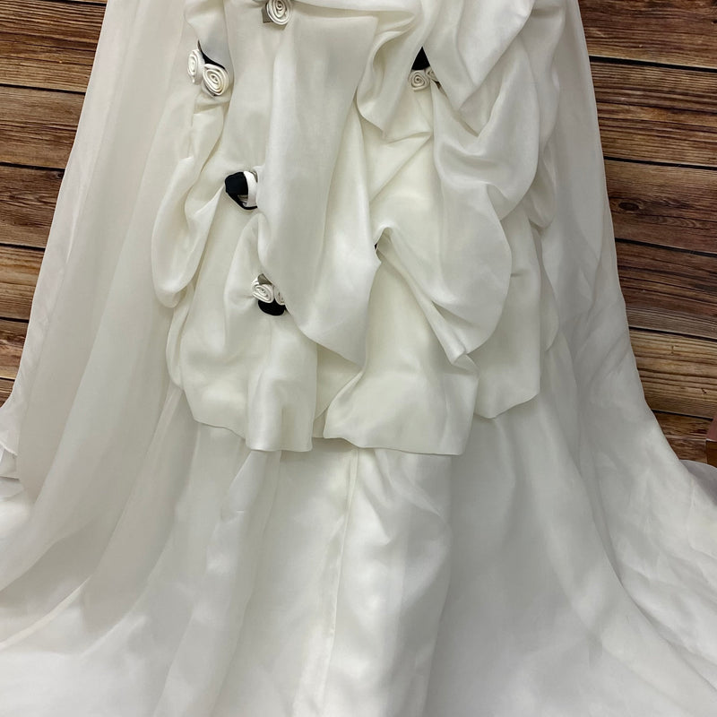 Steampunk-Brautkleid ivory/schwarz – Gr. 38