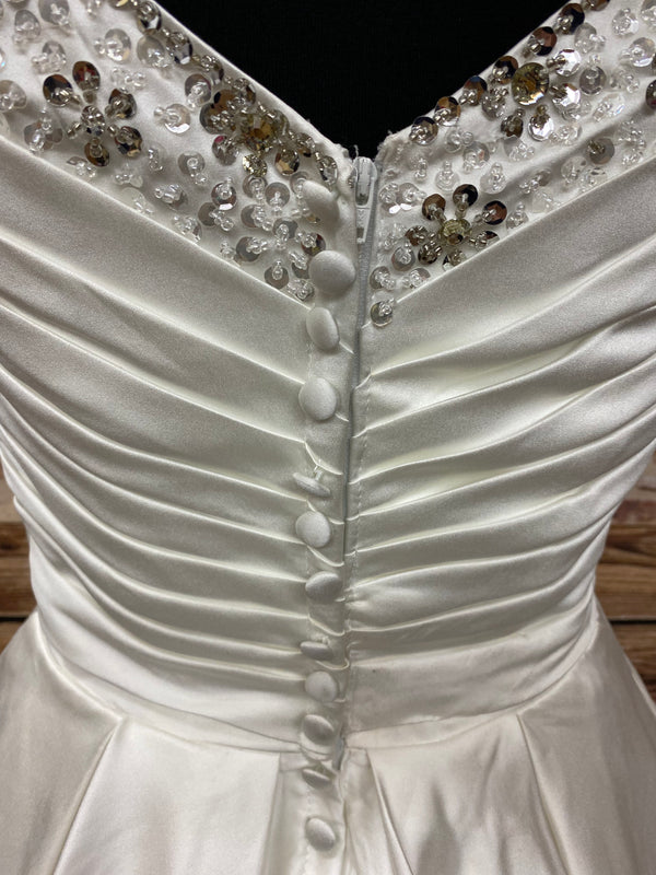 50s-Swing Vintage Brautkleid aus Satin & Pailletten – Gr. 36