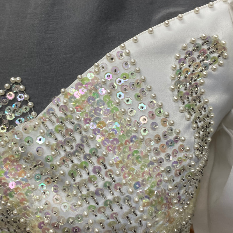 Glitzerndes Vintage-Brautkleid mit Puffärmeln – Gr. 42