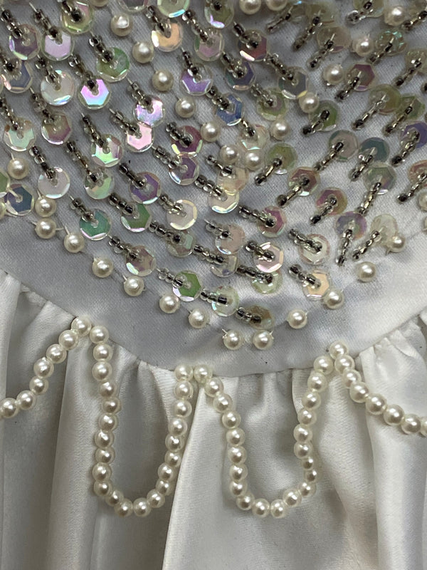 Glitzerndes Vintage-Brautkleid mit Puffärmeln – Gr. 42
