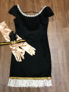 Hochwertiges Flapperkleid 20er Jahre Mode, Charlestonkleid Gr.34 schwarz/gold