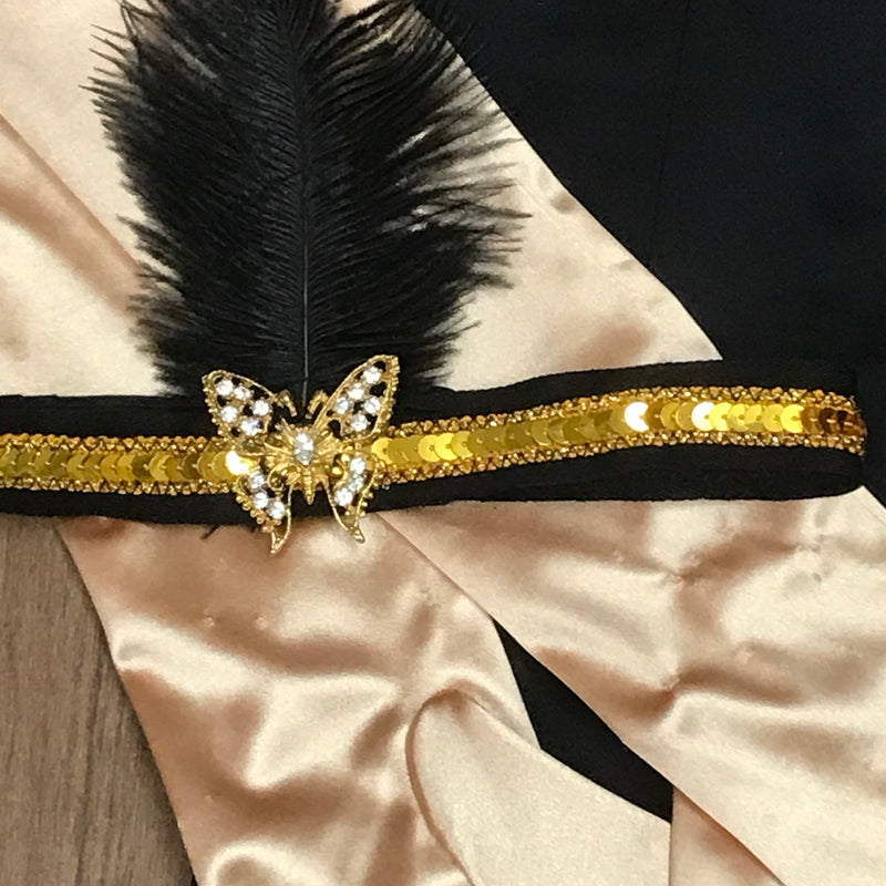 Hochwertiges Flapperkleid 20er Jahre Mode, Charlestonkleid Gr.34 schwarz/gold