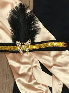 Hochwertiges Flapperkleid 20er Jahre Mode, Charlestonkleid Gr.34 schwarz/gold