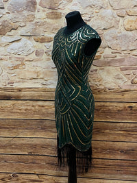 Charleston Flapper Kleid in Smaragdgrün Gr.34