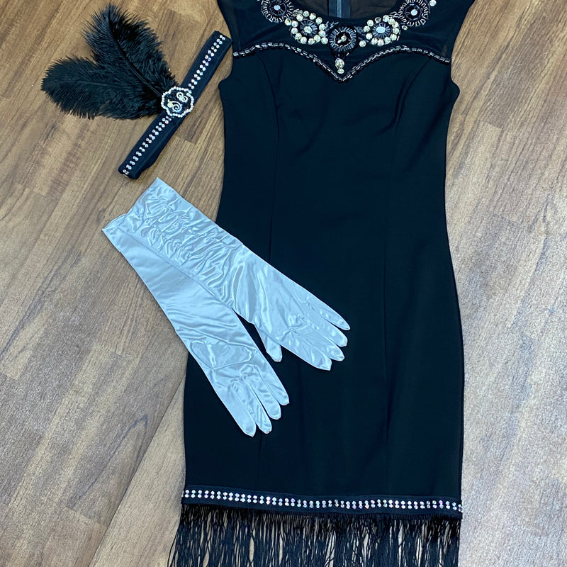 Hochwertiges schwarzes Fransenkleid im 20er Jahre Stil Gr.34